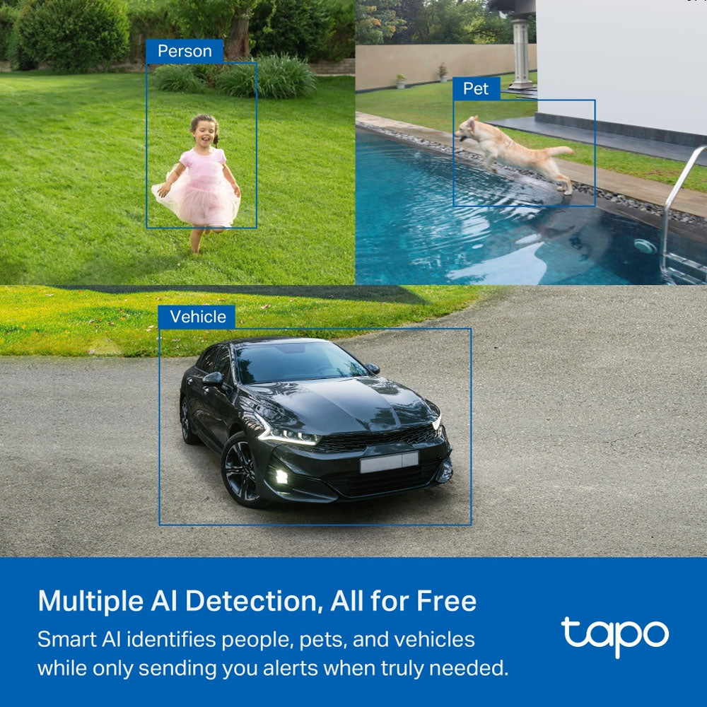 TP-Link Tapo C425 Solar Powered 2K QHD 4MP Smart AI CCTV Camera Kit with 10000mAh Battery, Color Night Vision, IP66 Weatherproof, 512GB MicroSD Slot for Home Security