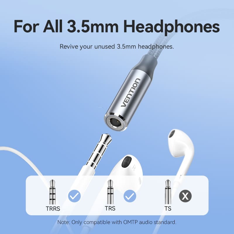 Vention iPh Male to 3.5mm Earphone Jack Adapter with Cotton Braided Exterior for Cars, Mobile