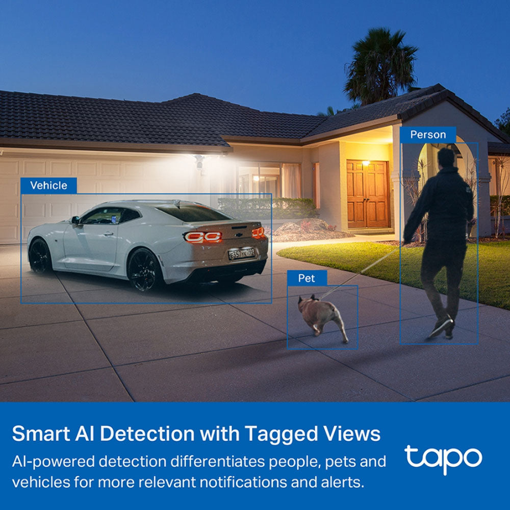 TP-Link Tapo C720 Smart Floodlight Camera 2K QHD Live View with Smart AI Detection, Dimmable 2800 Lumens, 512GB Storage Slot, 2-Way Audio, IP65 Waterproof for Home Security