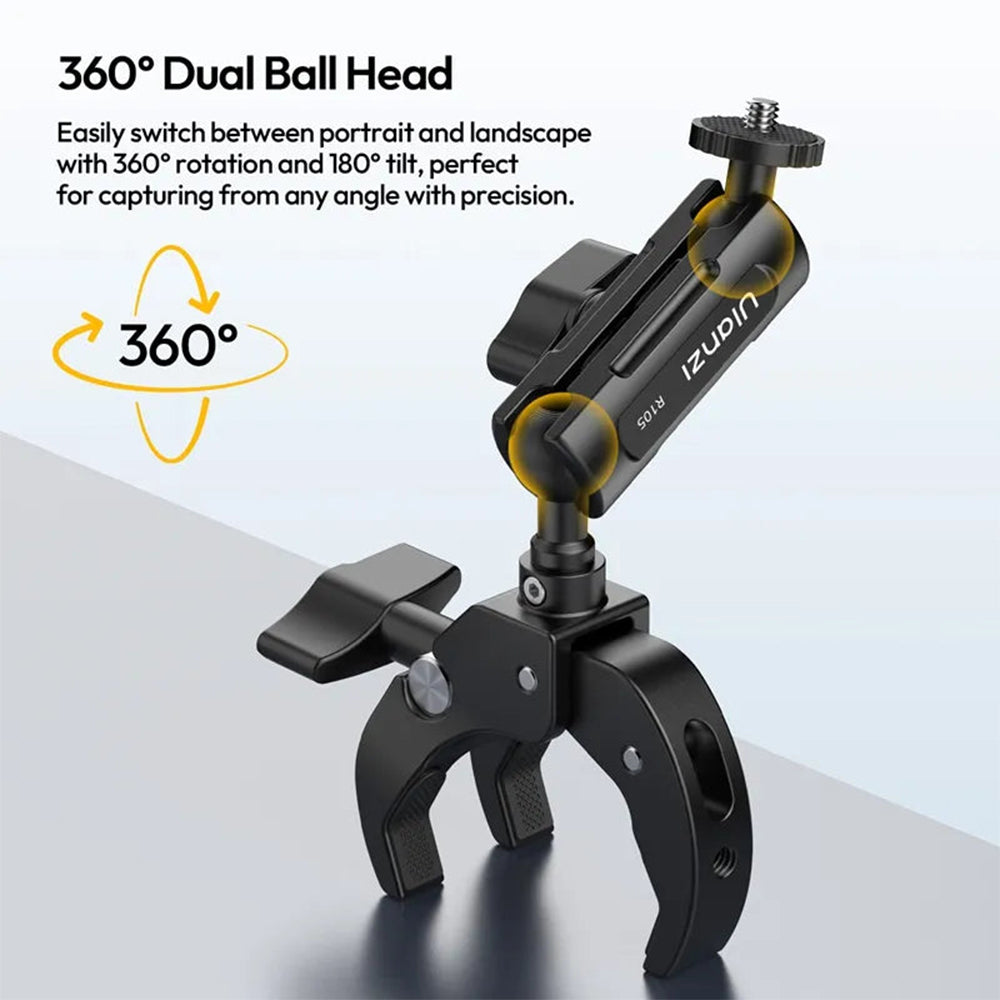 Ulanzi R105 Bicycle Rail Mount Y-Shaped Super Clamp with 360 Degree Dual Ball Head, 1/4" Screw & Action Camera Adapter for GoPro, Insta360, DSLR, Bike Handlebar | C057