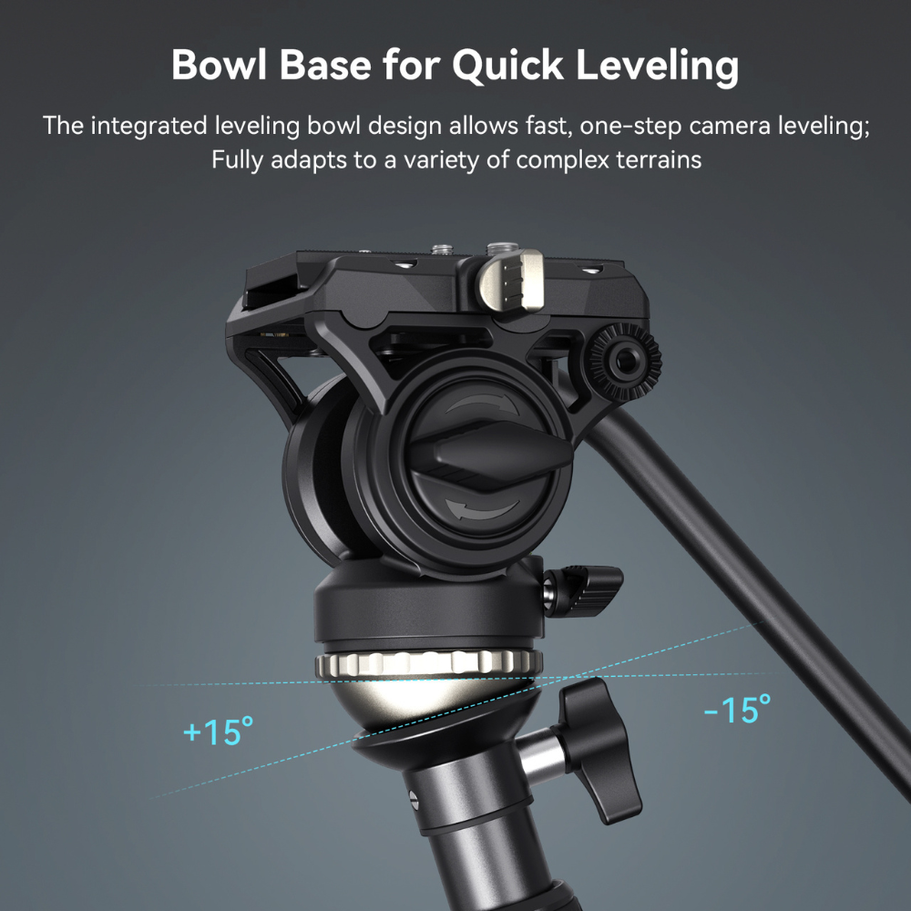 SmallRig CT-210 Aluminum Camera Video Tripod Kit - Sp-On Type Quick Release Fluid Head, Reversible Center Column, 192cm Max Height, 6kg Load Capacity, 4-Section Legs, 360° Panning & 90°/-65° Tilting, Monopod Configuration | 4475