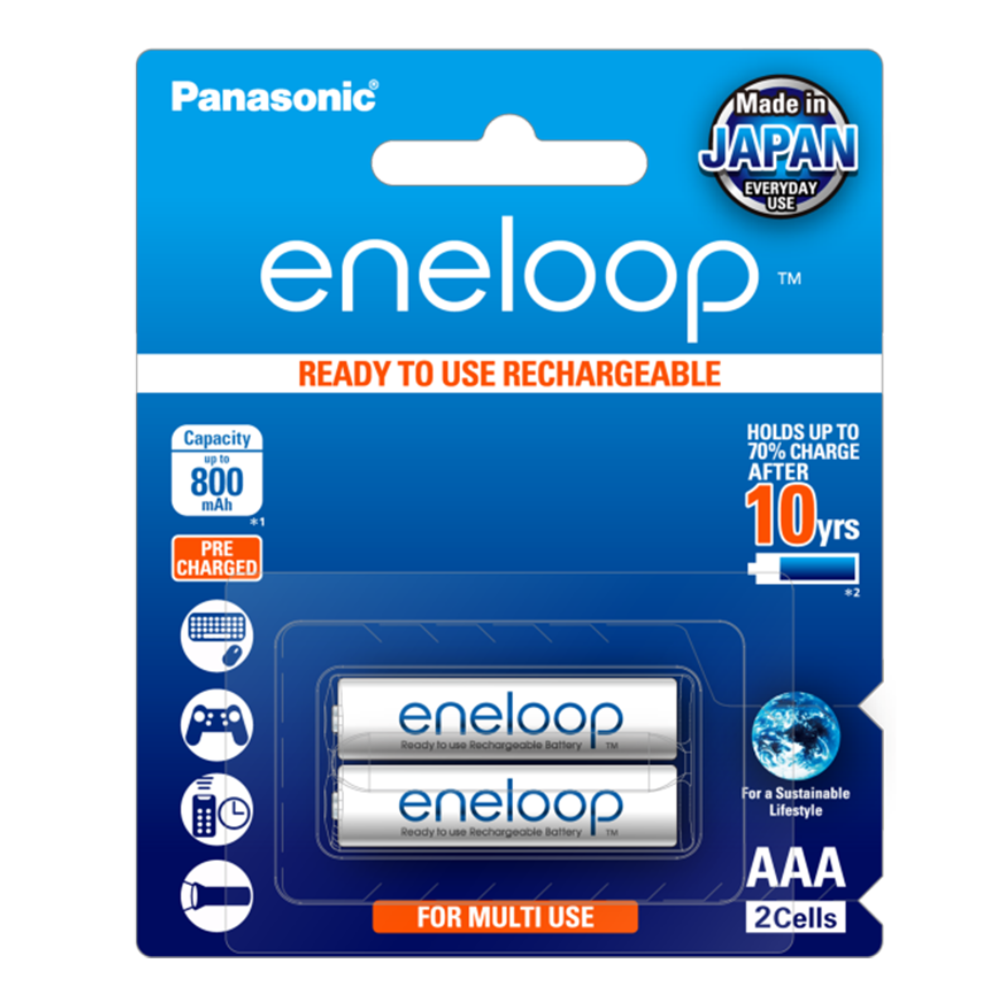 Panasonic Eneloop White 800mAh 1.2 V Rechargeable Battery AAA Pack of 2 | BK-4MCCE/2BT