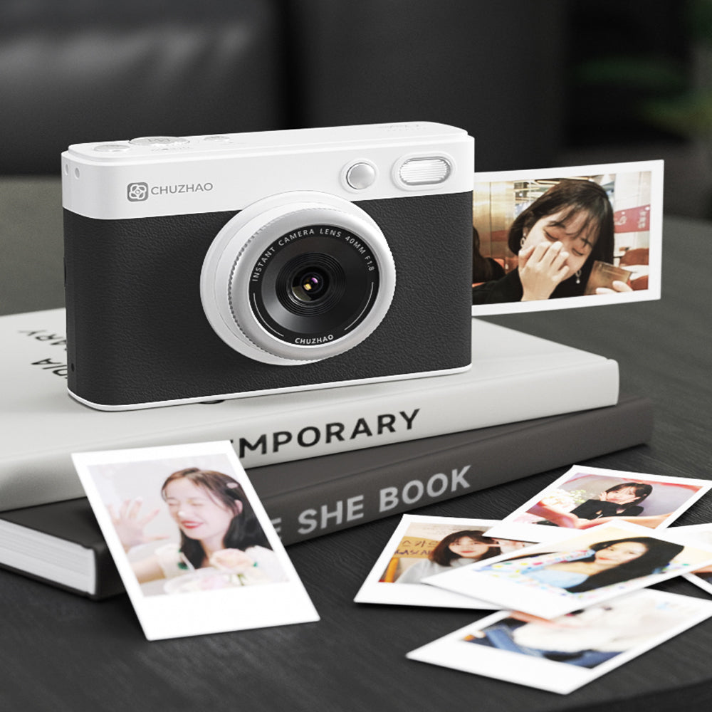 Chuzhao Instant Print Camera and Photo Printer (D1-P) with 10 Film Sheets, 2.1" x 3.2" Size, 1.54" IPS HD Screen, 4PASS Print Technology, Max 64GB MicroSD Card Slot, Mobile Smartphone Printing App Support | Black, Green