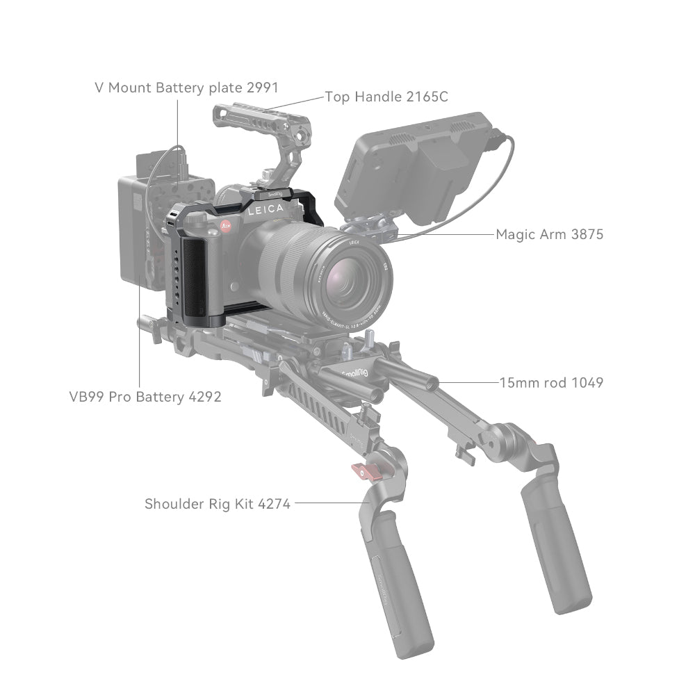 SmallRig Aluminum Titanium Camera Cage Kit for Leica SL3 with Arca-Type Quick Release Baseplate, HDMI Cable Clamp, Cold Shoe Mount, TO Rail, QD Socket, and Multiple 1/4"-20 Threaded and ARRI 3/8"-16 Locating Holes 4510