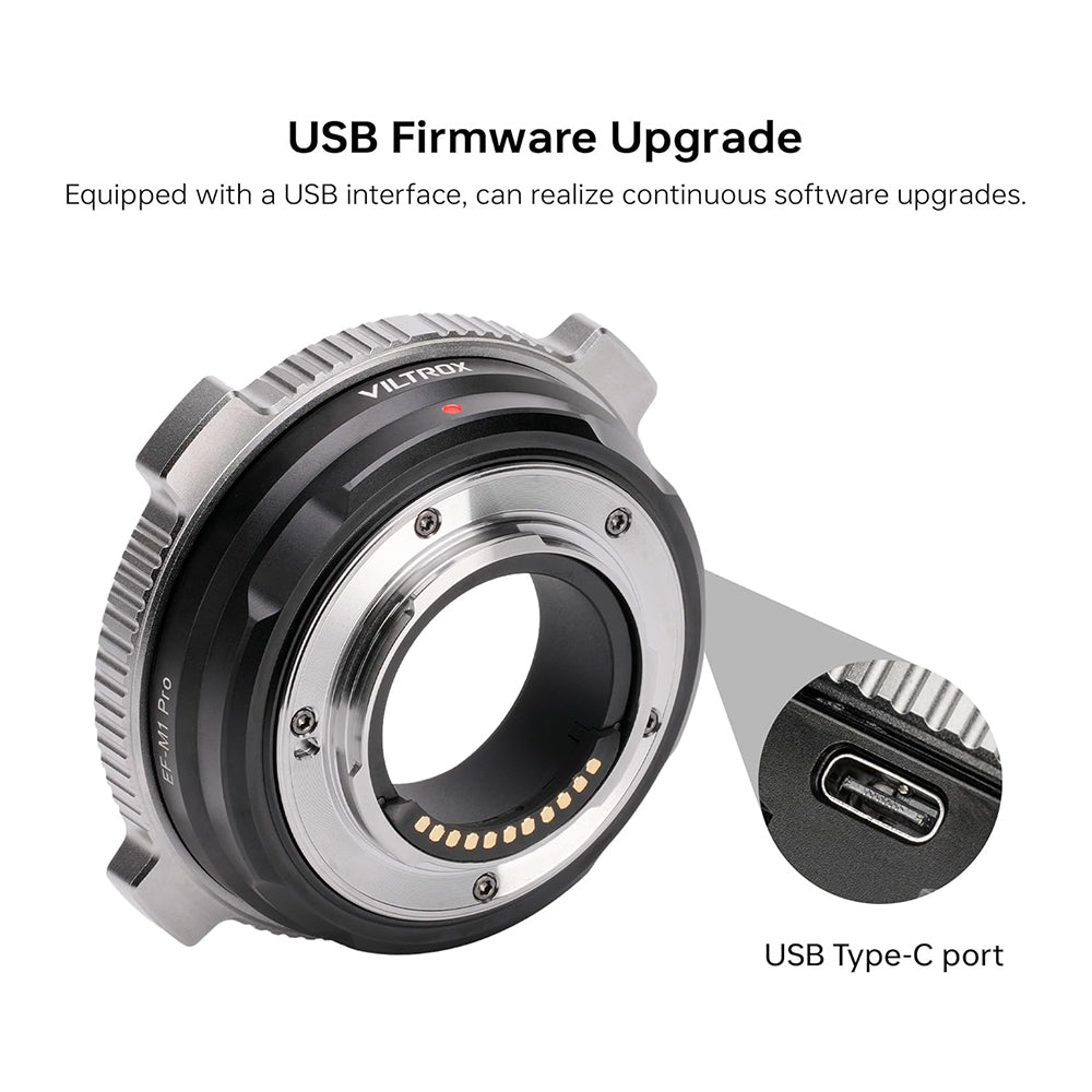 Viltrox EF-M1 Pro Lens Mount Adapter for Canon EOS EF / EF-S Series Lenses to Panasonic Olympus M43 MFT Digital Cameras with Rotary Lock, USB Type-C Port, EXIF Sigl Transmission and IS Anti Shake Function