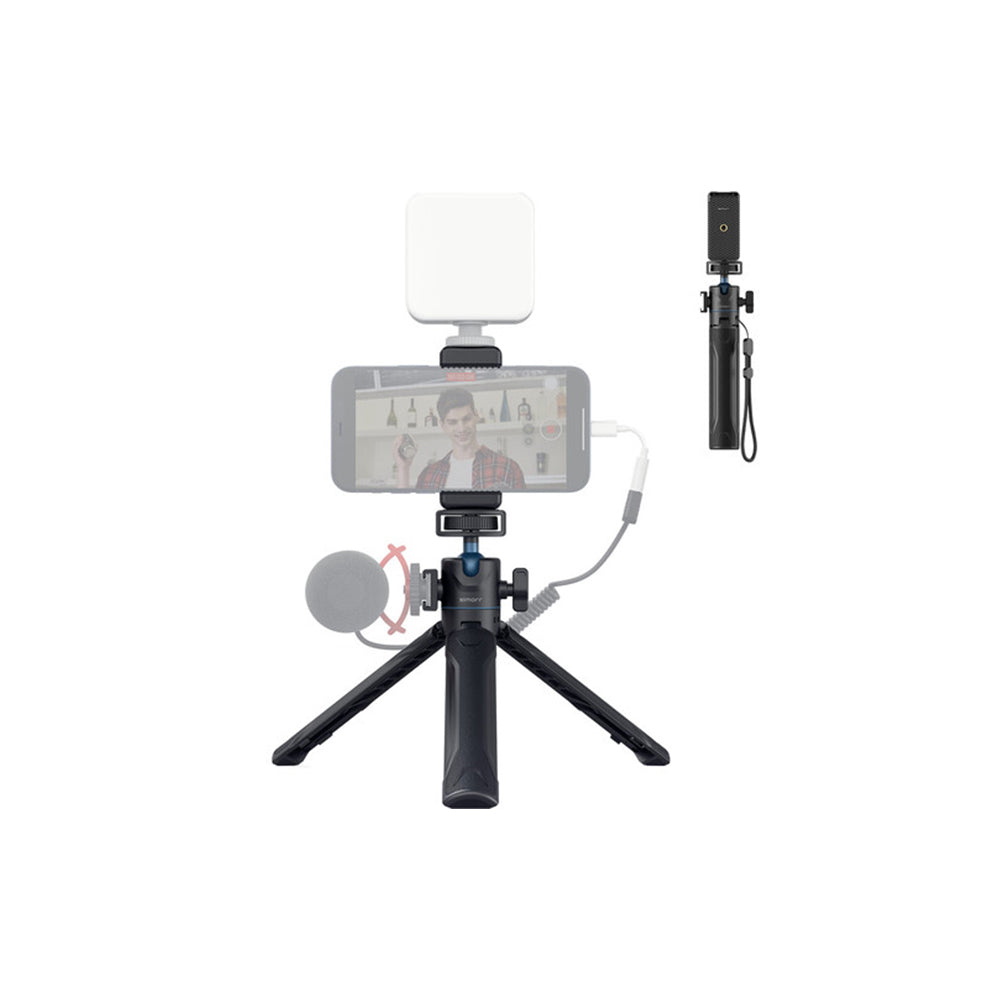 Simorr by SmallRig VK-25 Vlog Tripod Kit with 22" Maximum Extendable Height, Smartphone Clamp Phone Holder, 360 Degree Ball Head, Standard Cold Shoe Mount and Triple Leg Tabletop Setup for Smartphones (White, Black) | 3827 3828