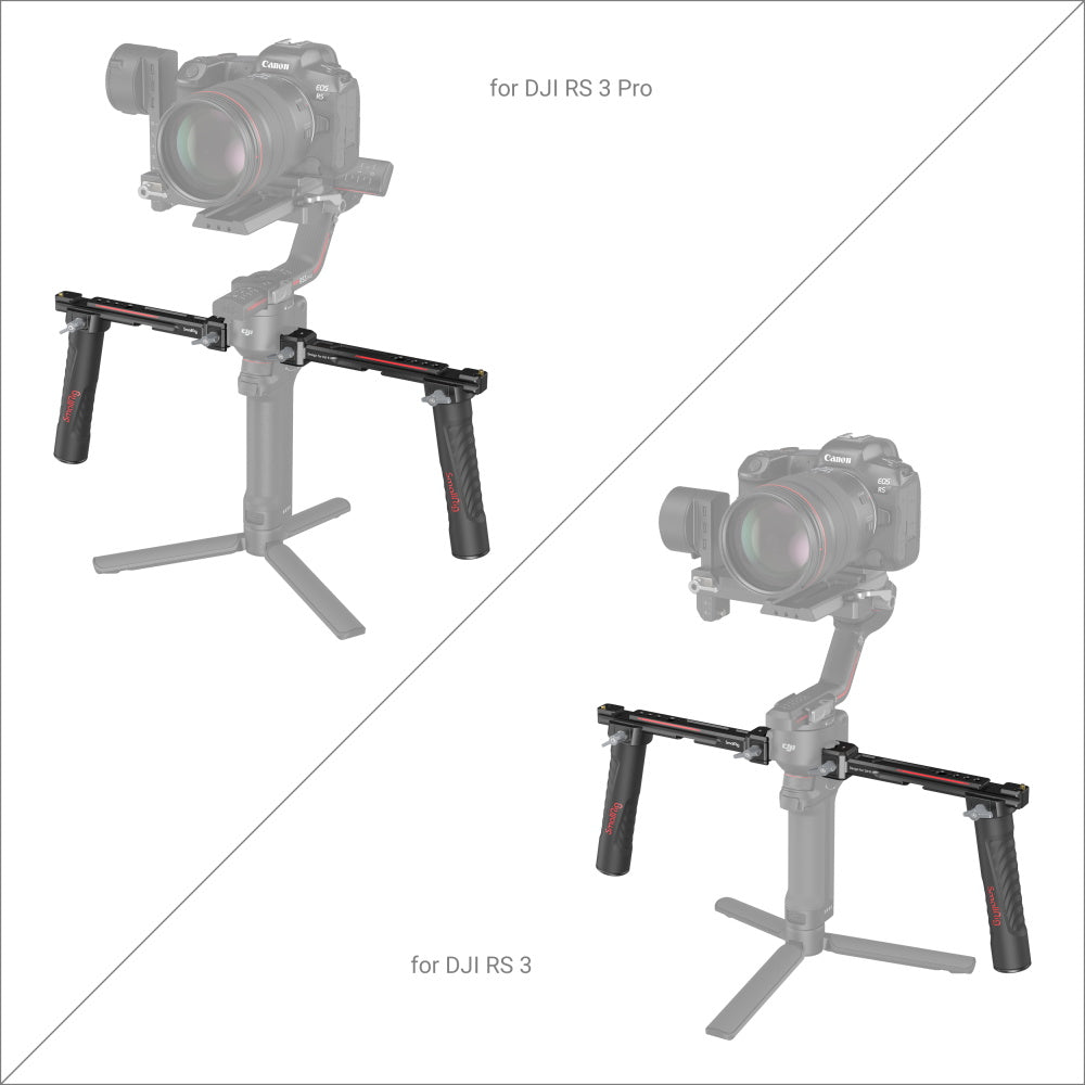 SmallRig Dual Handgrip Horizontal Arm Mount with 1/4"-20 & 3/8"-16 Accessory Threads, Locking Levers, Silicone Grips, Nato Rails, and Shoe Mount for DJI RS 2 / RSC 2 / RS 3 / RS 3 Pro / RS 4 / RS 4 Pro Gimbals 3027