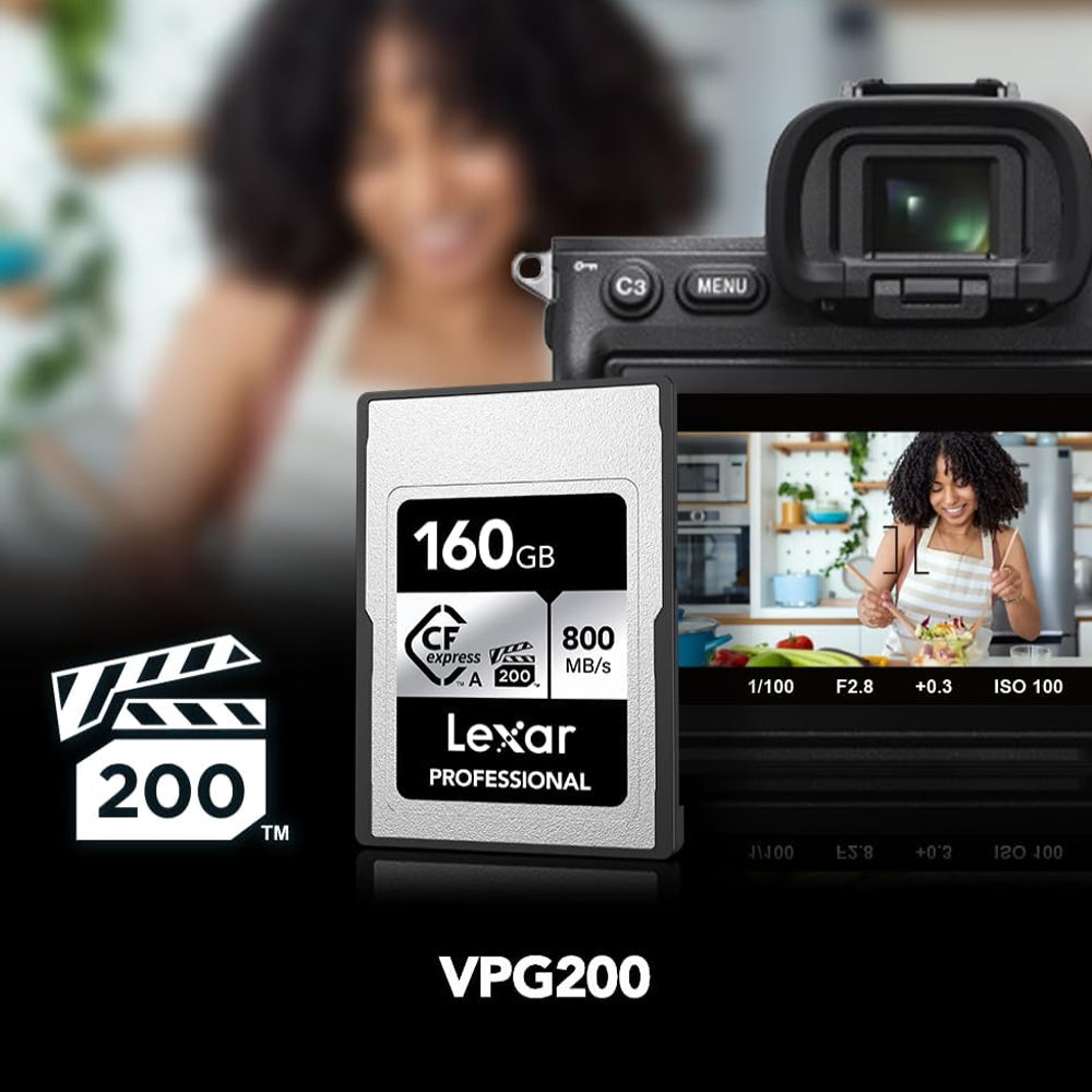 Lexar Professiol 320GB 160GB CFexpress Type A Silver CF Express Memory Card Compact Flash PCI-Express 3.0 with VPG 200MB/s, 8K RAW Photo Video, 800MB/s Read, 700MB/s Write Speeds