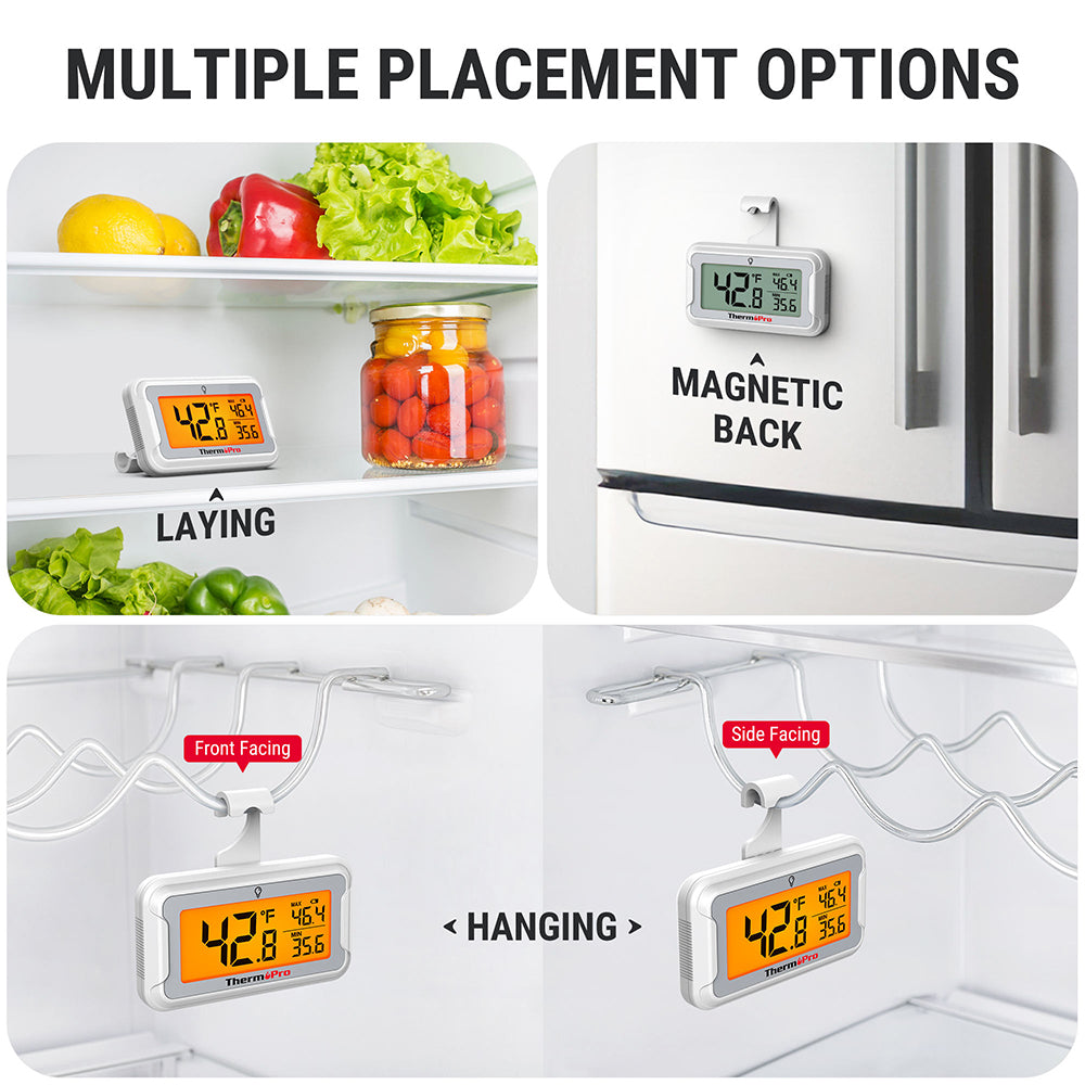 ThermoPro TP110 Digital Fridge Thermometer Waterproof, High Accuracy with Backlit Display, Max/Min Records & Magnetic Mount for Freezer, Refrigerator, Cooler and Home Use