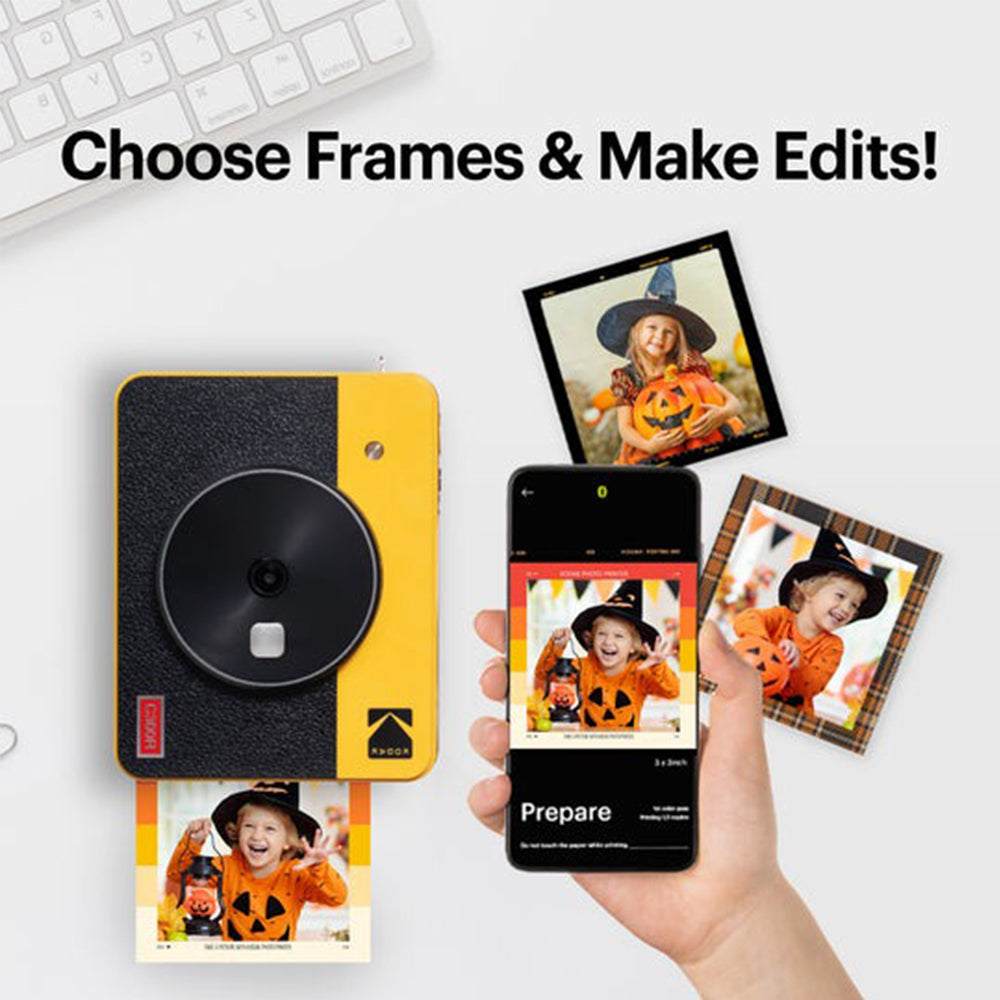 KODAK Mini Shot 3 RETRO 2 in 1 Instant Camera and Photo Printer Kit Bundle 3" x 3" Prints, 8 + 60 Sheets with Accessories, 1.77" LCD Display, 4PASS Print Technology, Bluetooth Printing via Mobile Smartphone App | C300R