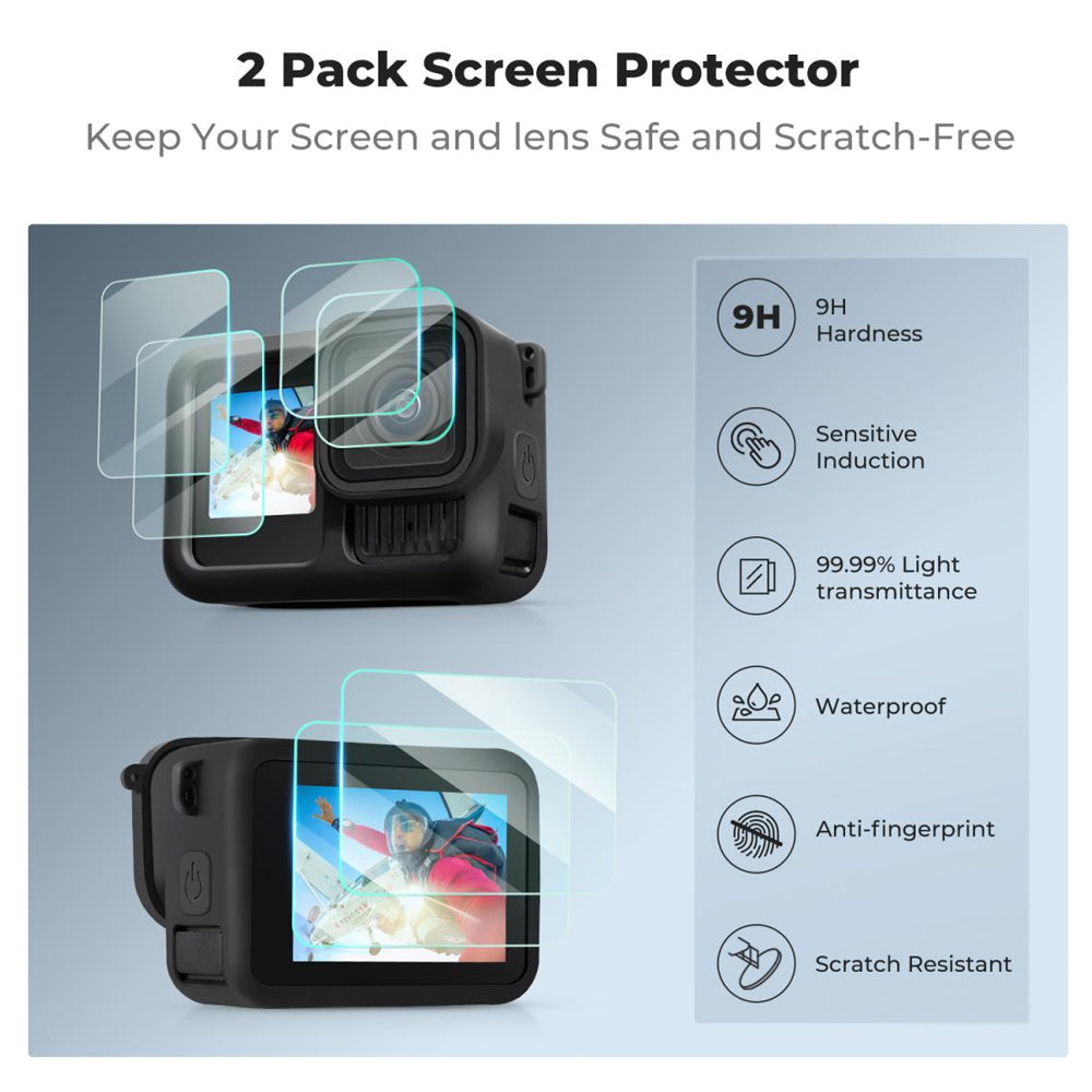 K&F Concept Silicone Protective Body Case Sleeve with Screen Cover & Lens Protector for GoPro HERO 13 Action Camera, Anti-Loss Wrist Strap Rope, Explosion-Proof Tempered Glass, Water, Dust and Scratch Resistant | KF31-111