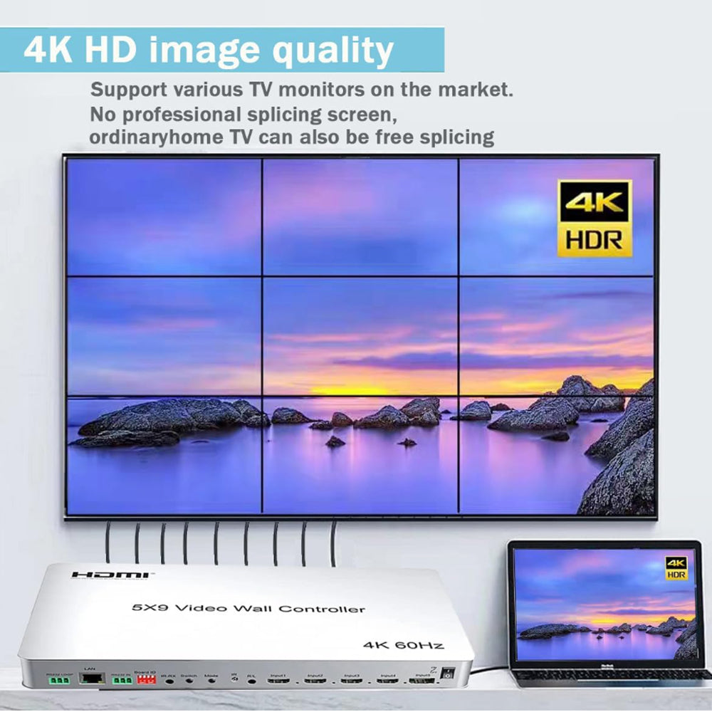 ArgoX 5x9 4K 60Hz HDMI / DP DisplayPort Display Wall Controller with Pass Through, 3D Video Support, Input Source Splicing, and Included Remote Control | HDVW03