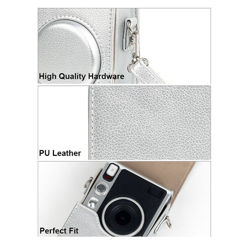 Pikxi Retro Portrait & Landscape Style Shoulder Sling Leather Case Bag for FUJIFILM Instax Mini EVO Instant Film Camera with Shoulder Strap and Formfitting Design for Controls - Available in Brown, Black, Silver, White, Pink Color Options