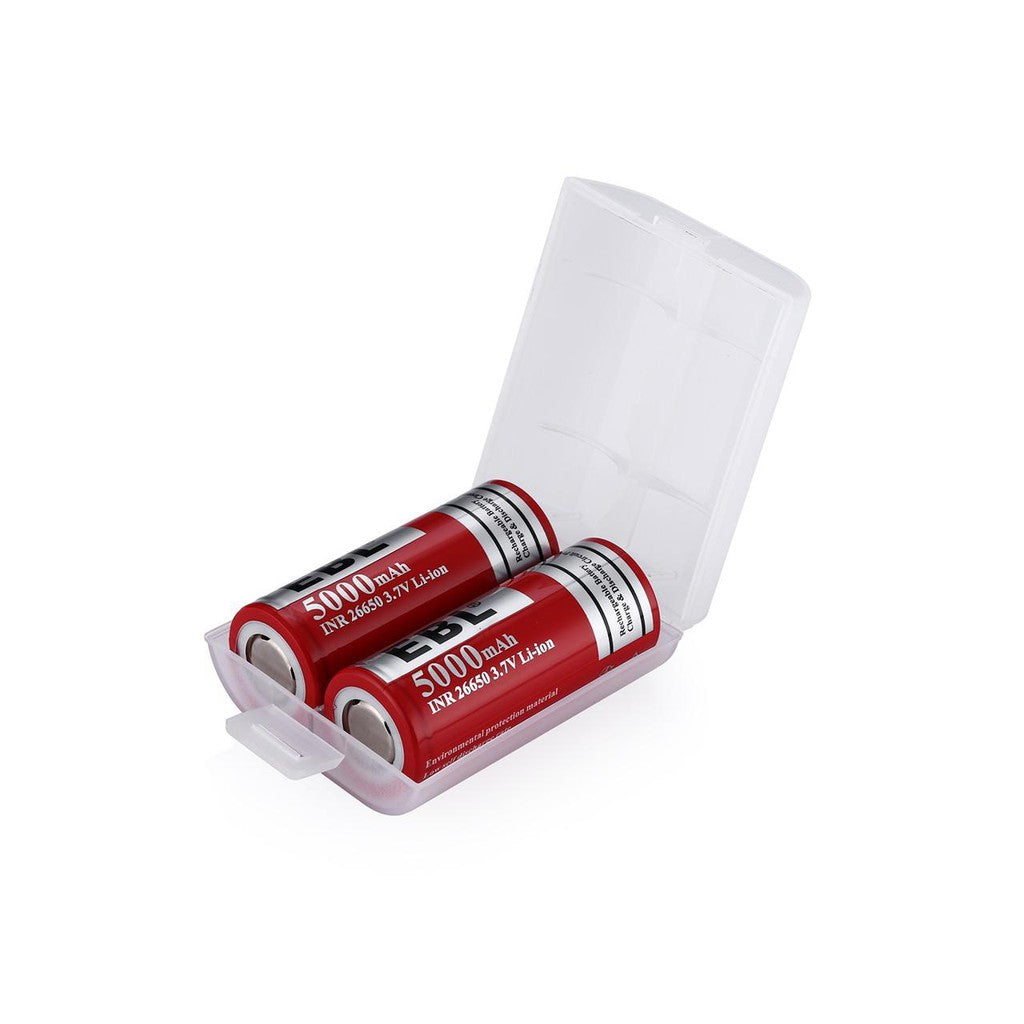 EBL LN-8191 3.7V 26650 5000mAh Rechargeable Li-Ion Lithium-Ion Battery with Included Storage Case for Portable and Emergency Electronics (Pack of 2)