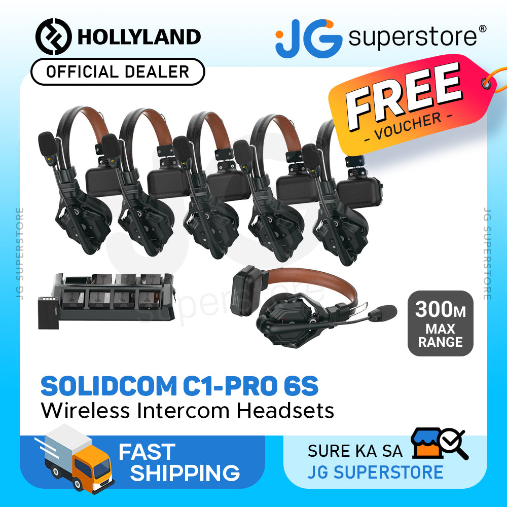 Hollyland Solidcom C1-PRO 6S / C1-PRO 4S / C1-PRO 8S-HUB 1.9GHz True Wireless DECT Intercom System Headsets Full-Duplex with Push-to-Talk Function, Two-Mic Environmental Noise Cancellation for Professional Filmmaking