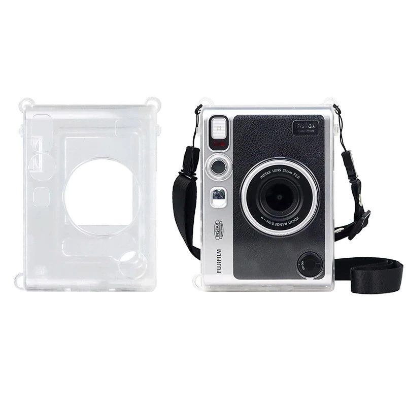 Pikxi Fujifilm Instax Mini EVO Crystal Clear Protective Case with Removable Shoulder Strap Instant Film Camera Cover Hard Transparent Casing
