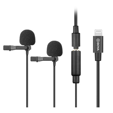 Boya BY-M2D Dual Lavalier Microphone for Apple 11 Pro Max XS Max XR 8 7 Plus iPad 6 5 Pro Air mini 4 3 2 iPod Touch 3.5mm to Lightning