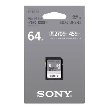 Sony SF-E64A 64GB UHS-II SDXC V30 U3 Memory Card with Max 270MB/S Read and 45MB/s Write Speeds, 4K Video Resolution, IP57 Waterproof and Data Rescue Software Support | JG Superstore