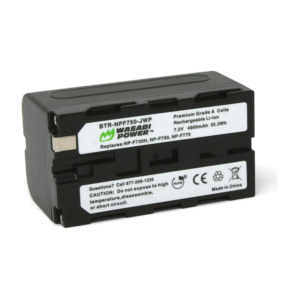 Wasabi Power NP-F750 (2 Pack) 7.2V 4900mAh Battery and Dual USB Charger Kit with Power Indicators for Select Atomos, Blackmagic Design, Sony L-Series NP-F770, NP-F550, NP-F960 and HDR-AX2000, HDR-FX1 Digital Video Camera | JG Superstore
