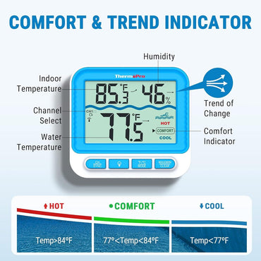 ThermoPro TP211B Floating Digital Pool Wireless Thermometer with 500FT Range, Large Backlit Display, IPX8 Waterproof, Easy Read for Cold Plunge, Hot Tub, Aquarium, Baby Bath, Pond and Swimming Pool