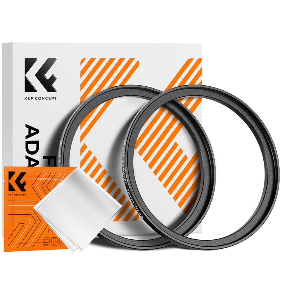 K&F Concept 2-PC Step-Up Rings (Small-to-Large) Aluminum Filter Adapters for Camera Lenses to fit Larger Lens Filters with Microfiber Cleaning Cloth & Storage Case