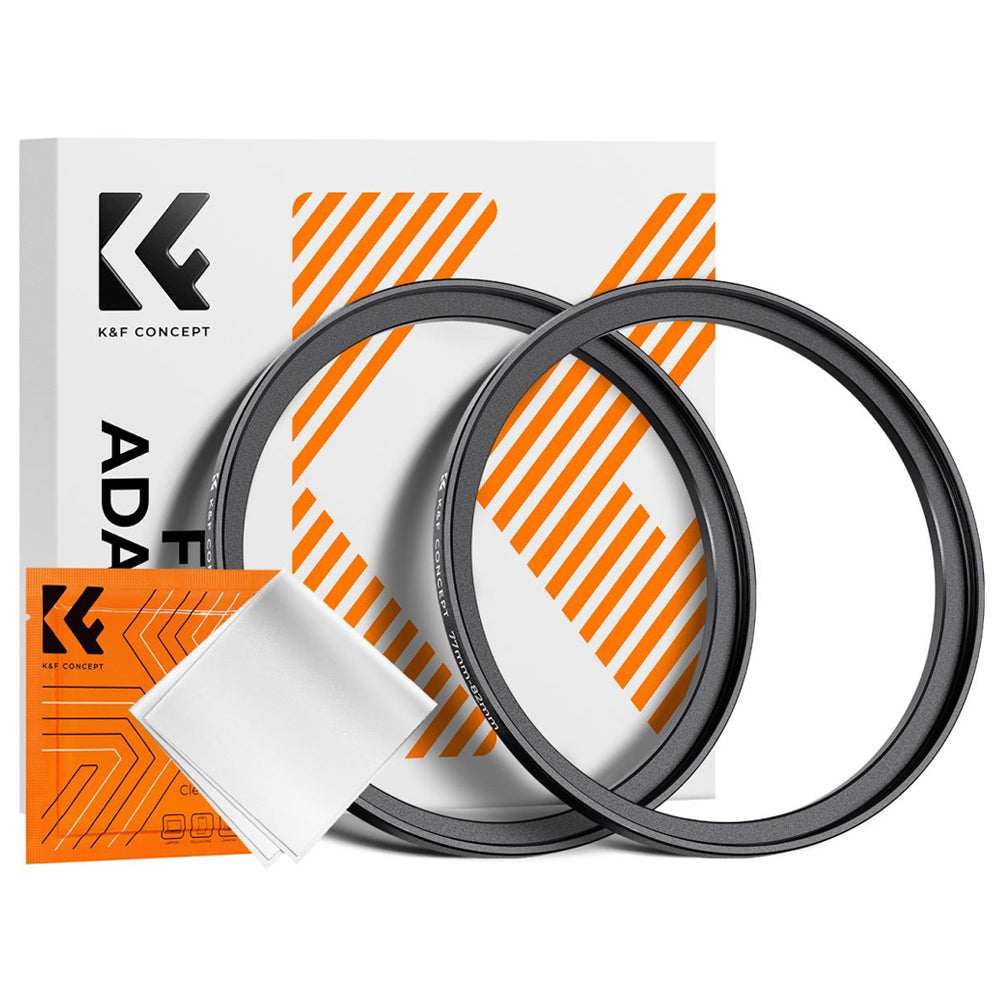 K&F Concept 2-PC Step-Up Rings (Small-to-Large) Aluminum Filter Adapters for Camera Lenses to fit Larger Lens Filters with Microfiber Cleaning Cloth & Storage Case