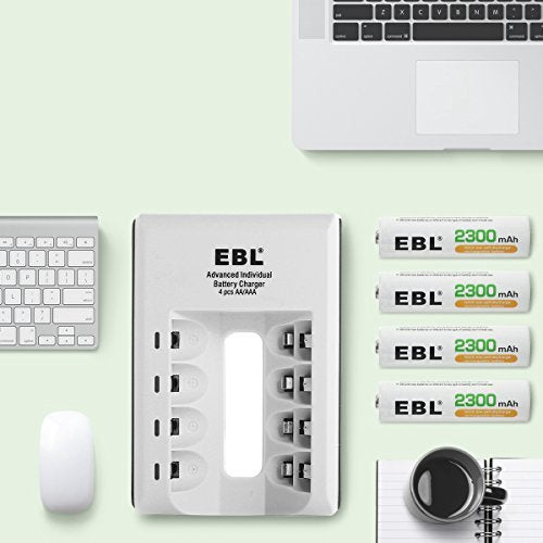 EBL LN-6420 807 4-Bay Battery Charger with Built-In Overheat and Over-Current Protection, LED Indicator Status Lights, and Micro USB Port for AA AAA Ni-MH and Ni-CD Rechargeable Batteries