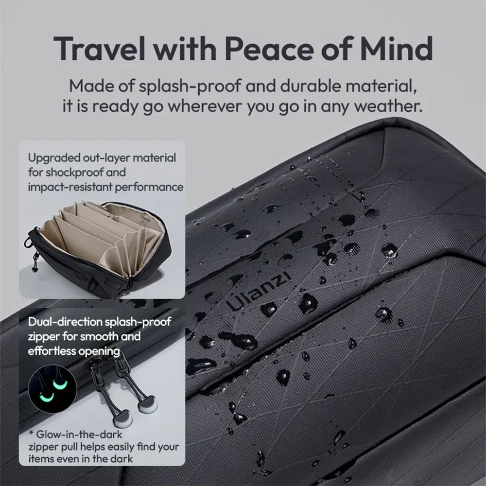 Ulanzi BT02 Multi Compartment Organizer Waterproof Storage Bag with Magnetic Sp Interior Dividers and Glow in the Dark Zipper Pulls for Camera Accessories and Other Gadgets