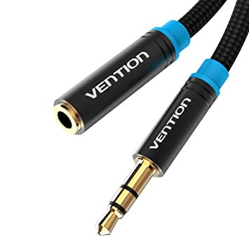 Vention TRS 3.5mm Male to 3.5mm Female Cotton Braided 3-Meters Gold Plated (VAB-B06) Stereo Audio Extension Cable for Amplifiers, Sound Box, Laptops, Smartphones