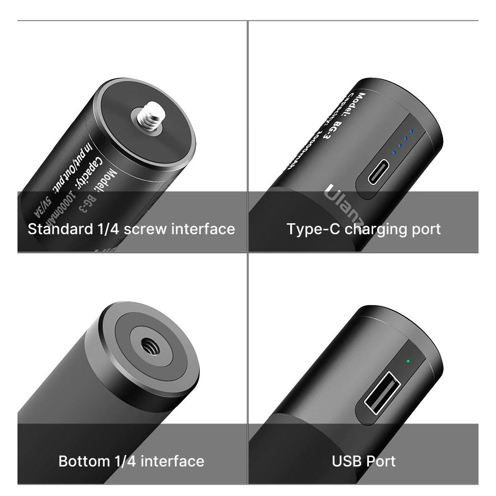 Ulanzi BG-3 10000mAh Battery Power Charger Power Bank Hand Grip with Mini Tripod for GoPro 6 7 8 9 Smartphone Osmo Pocket camera