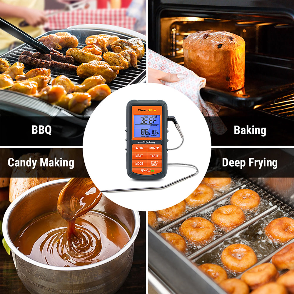 ThermoPro Wireless Remote Digital Cooking Turkey Steak Food Meat Thermometer for Grilling Oven Kitchen Smoker BBQ Grill Thermometer with Probe, 300 Feet Range | TP07 | TP06B