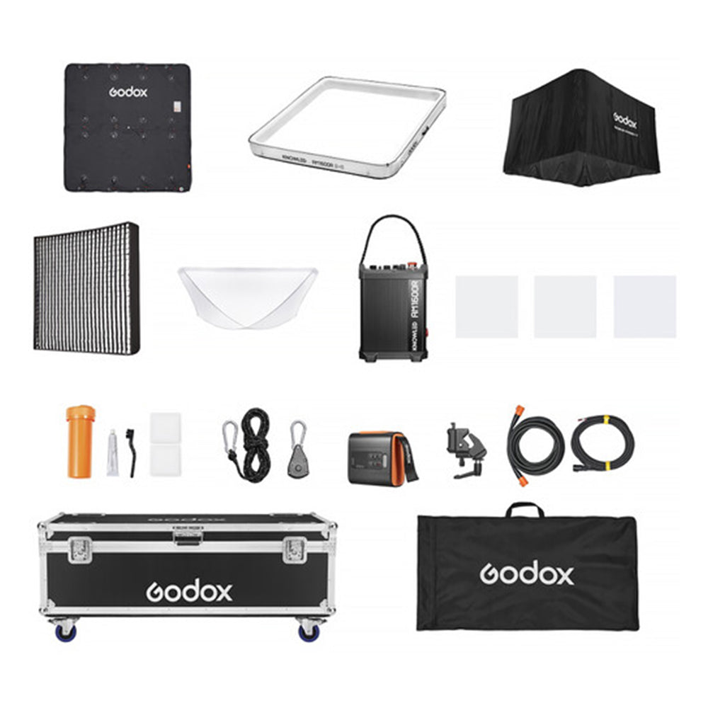 Godox KNOWLED AM1600R 8x8′ Inflatable RGBW LED Mat Light 1600W Output, 1800–10000K CCT, HSI, GEL, FX Full-Color Modes, IP54 Weather-Resistant, Modular Foldable Design with Onboard/CRMX/DMX/Ethernet/App Control for Professional Production