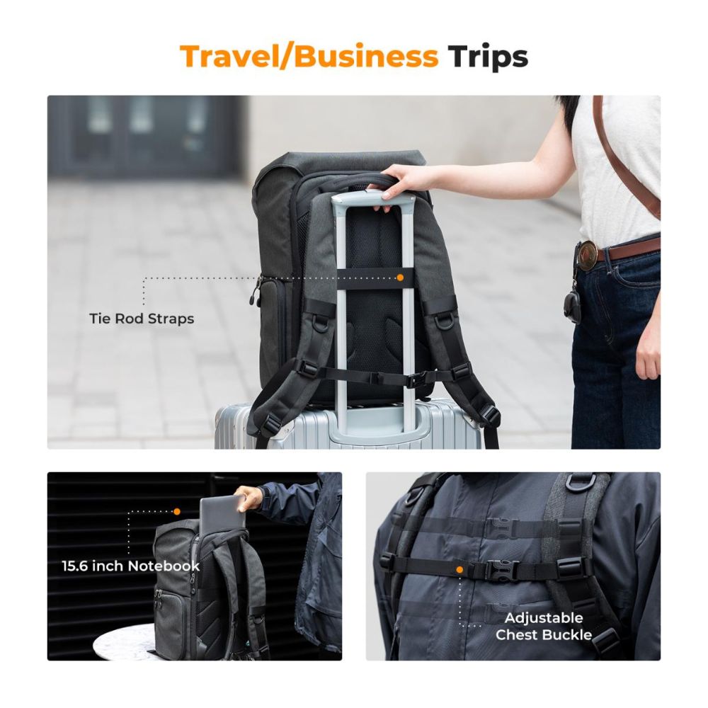 K&F Concept 20L Camera Backpack with 15" Laptop Compartment, Tripod Holder, Rain Cover, 20 Liters Large Capacity Storage Bag for Sony Fujifilm Canon Nikon Lumix DJI Drone, Lenses, Battery, Speedlite Flash, Photo & Video - Urban Wander 02 | Black, Blue