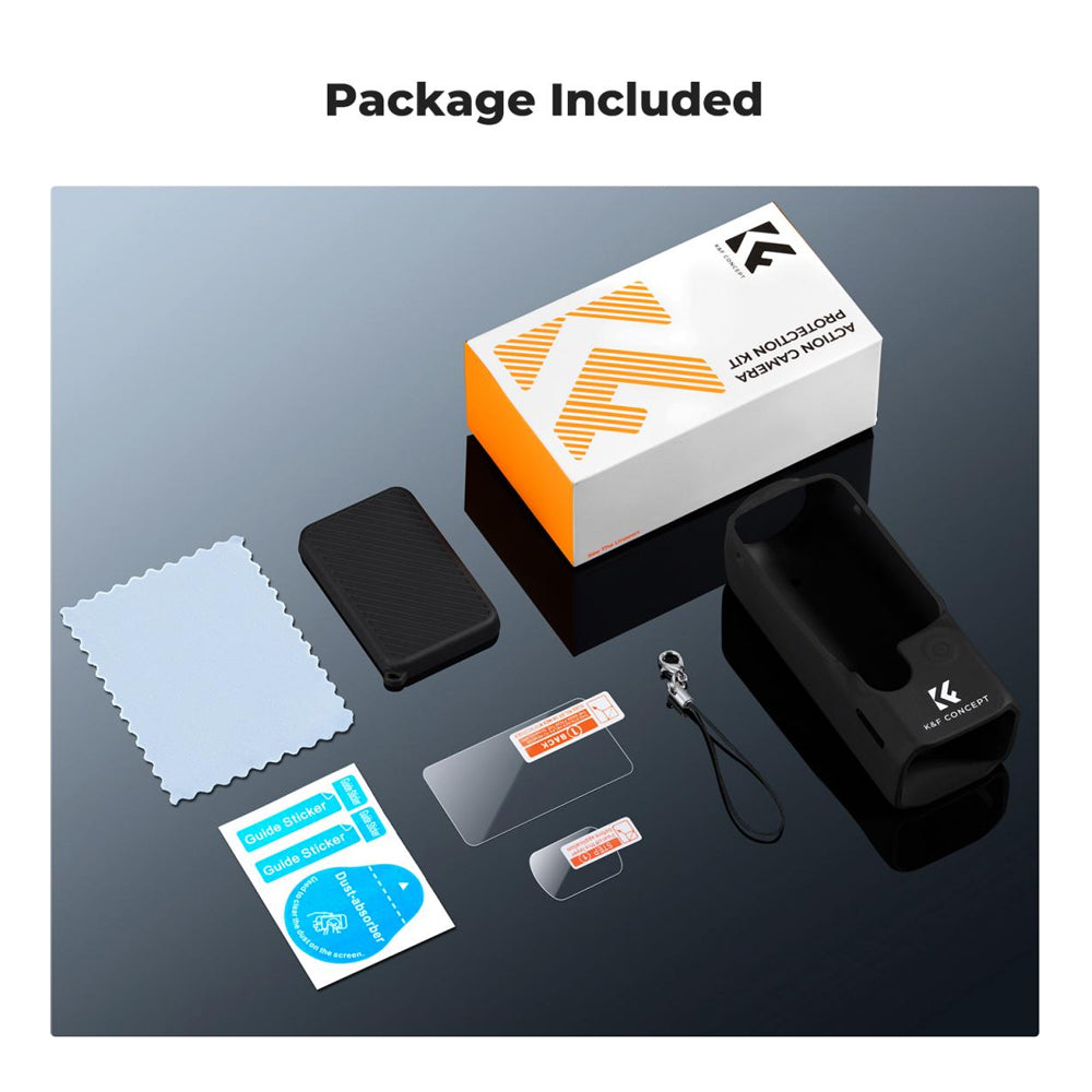 K&F Concept Silicone Protective Body Case Sleeve with Screen Cover & Lens Protector for DJI Osmo Pocket 3 Action Camera, Anti-Loss Wrist Strap Rope, Explosion-Proof Tempered Glass, Water, Dust and Scratch Resistant | KF31-110