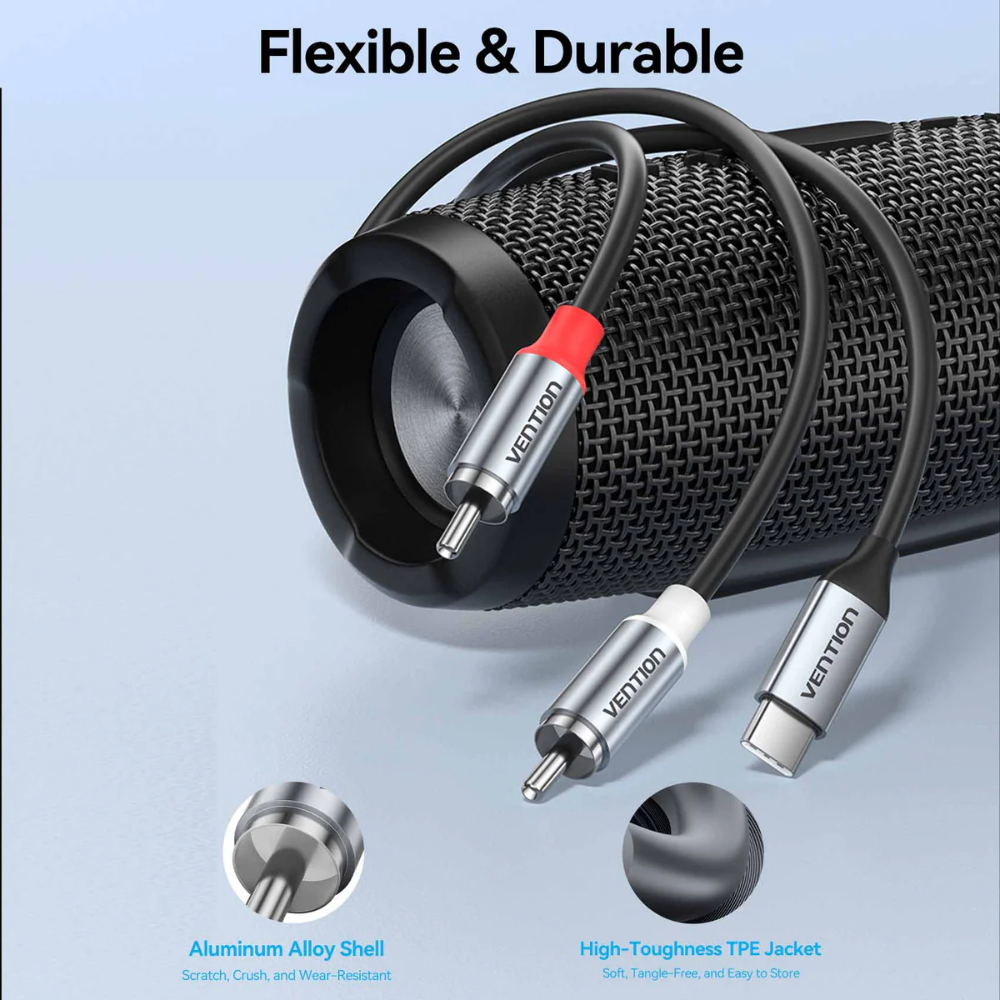 Vention USB-C Male to Dual RCA Male Audio Cable with Aluminum Alloy Shell and TPE Jacket for Smartphone, Tablet, Laptop, Speakers and Amplifiers - 2 Meters, 1 Meter