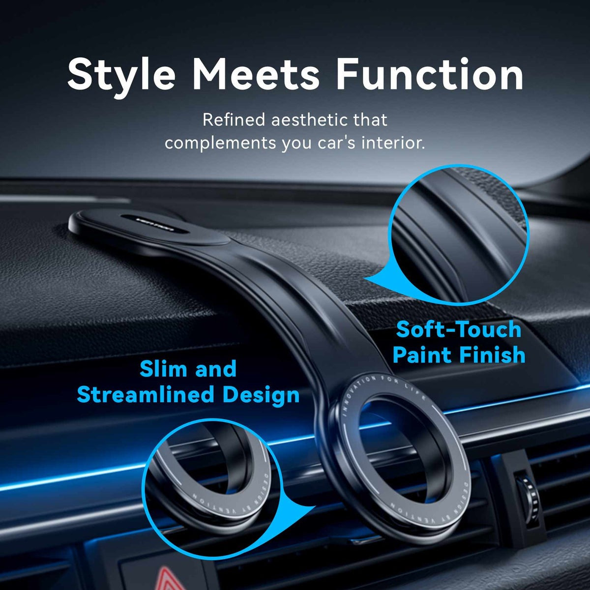 Vention Magnetic Car Mobile Phone Mount with 3M Adhesive + Velcro, Holds up to 2kg Max Load Capacity, Slim Design, Dashboard / Console / Windshield Mount - Applicable to All Car Models for Magsafe iPhone, Smartphone and Other Devices