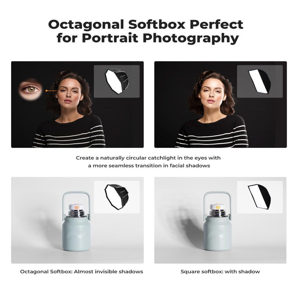 K&F Concept 55cm 65cm 90cm QR Bowens Mount Octagol Umbrella Softbox with 8 Durable Elastic Ribs and High Quality Fabric for Camera Lighting Photo and Video Studio Equipment