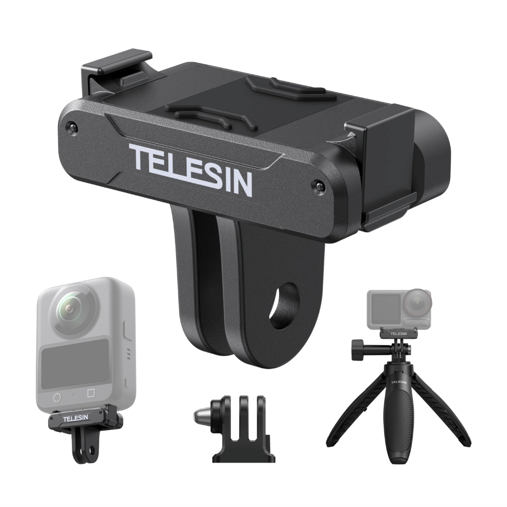 TELESIN DJI Osmo 360 | Action 5 Pro 4 3 Magnetic QR Quick Release 2-Prong Mount Adapter with Locking Clips for Action Camera