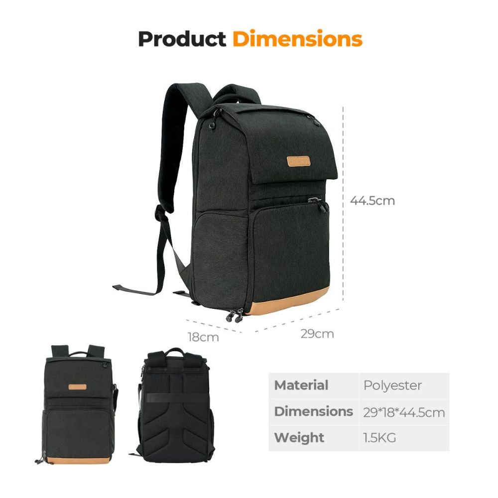 K&F Concept Beta 22L Professional Photography Camera Backpack Bag with 15" Laptop Computer Compartment, Rain Cover, Large Storage for Tripod, Lens, Flash, Battery Charger, Video Light, DJI Drone, Digital Mirrorless, DSLR - Nature Wander 11 | Black, Gray