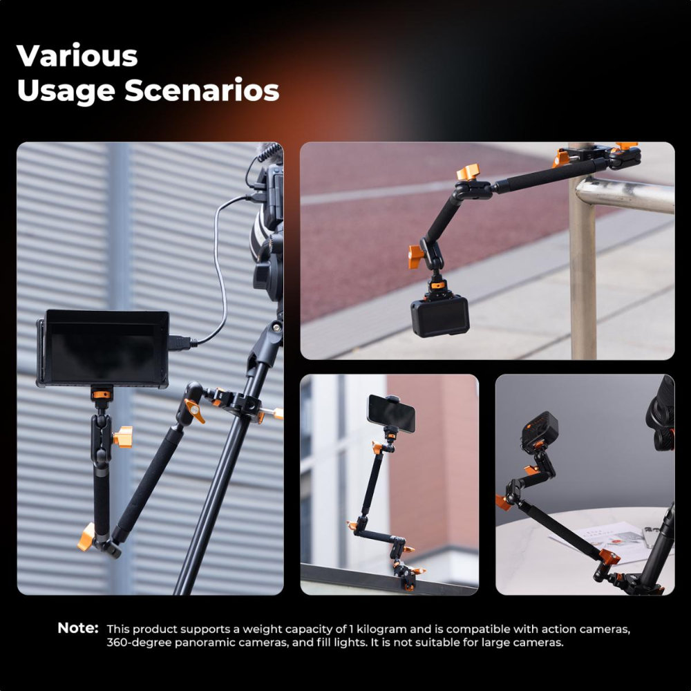 K&F Concept 22-Inch Magic Arm Boom Clamp, Super Clamp w/ 360° Ball Heads, Adjustable Overhead Mount