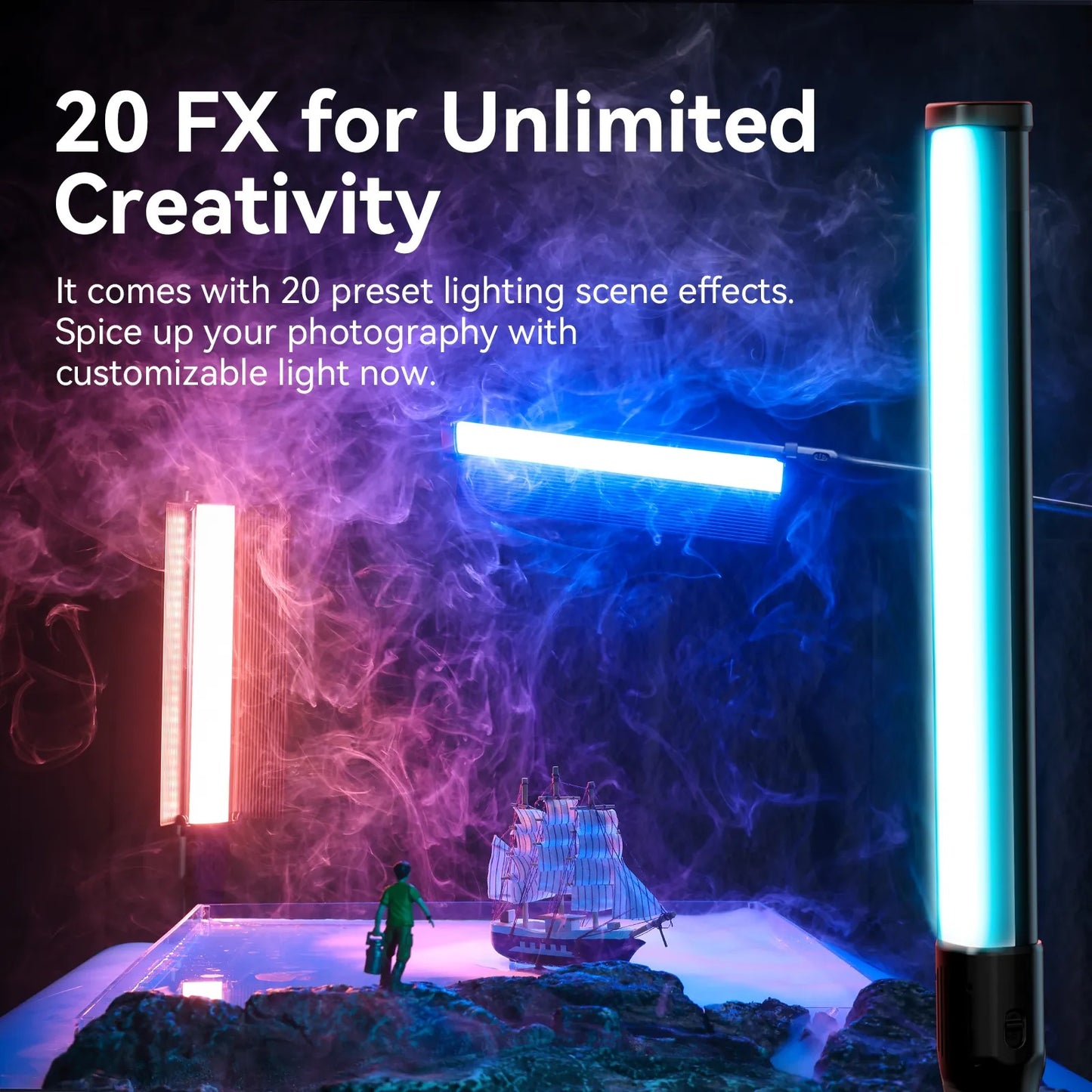 Ulanzi VL360 38W RGB CCT 2500K - 10000K CRI 94+ LED Portable Handheld Light Wand Stick with Detachable Barn Doors, 3400mAh Built-In Rechargeable Battery, and 20 Customizable FX Effects for Professiol Camera Photography and Videography