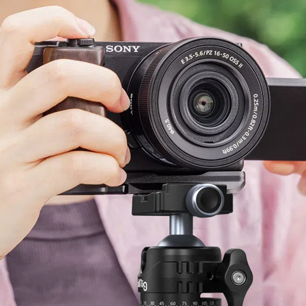 SmallRig Camera L-Shape Mount Bracket for Sony ZV-E10 II / ZVE10 II with Wooden Handle Grip, 1/4"-20 Threaded Hole & Arca-Type Quick Release Baseplate for Tripods & Gimbal Stabilizers | 4864