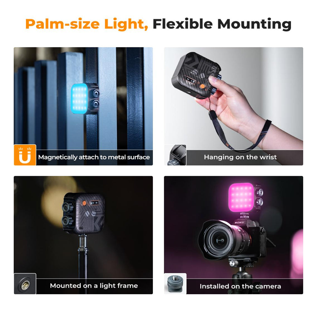 K&F Concept RGB LED Portable Video Fill Light 360° Full Color CRI 96+ with Built-In 2000mAh Rechargeable Battery & 15 Light Effects for Travel Photography Content Creation Vlogging Streaming Recording - Blue