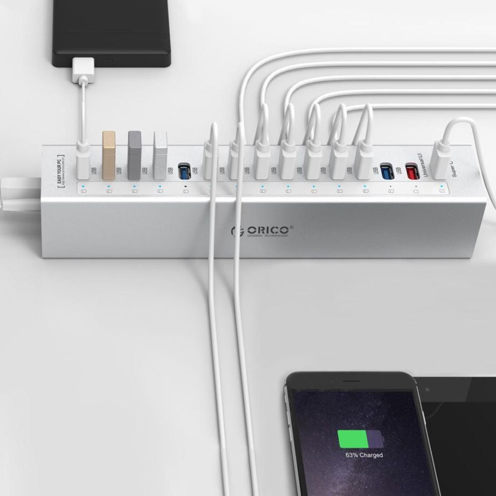 ORICO 13-Port USB 3.0 Hub with Dual Charging Ports - USB Docking Station for MacBook, iMac, PC, Desktop Computers & Laptops (Windows, macOS & Linux) | A3H13P2