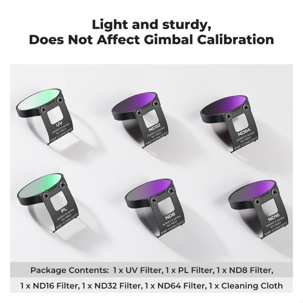 K&F Concept Nano-X Series UV Ultraviolet Filters / CPL Circular Polarizer / ND8 16 32 64 Neutral Density Lens Filter with 28 Multi-Layer Coated Imported AGC Optical Glass and 3 & 4 Light Reduction Stop for DJI NEO Drone Photo / Video