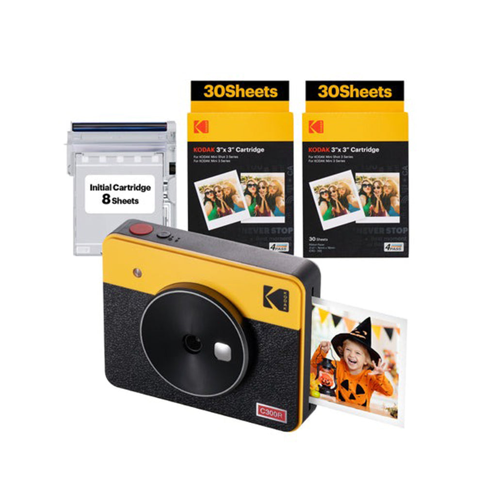 KODAK Mini Shot 3 RETRO 2 in 1 Instant Camera and Photo Printer Kit Bundle 3" x 3" Prints, 8 + 60 Sheets with Accessories, 1.77" LCD Display, 4PASS Print Technology, Bluetooth Printing via Mobile Smartphone App | C300R