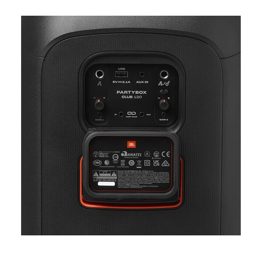 JBL Partybox Club 120 Portable Bluetooth Party Speaker, IPX4 Rated Splash Proof with Powerful JBL Pro Sound, Up to 12 Hours Playtime, Futuristic Lightshow, Dual Mic and Guitar Inputs