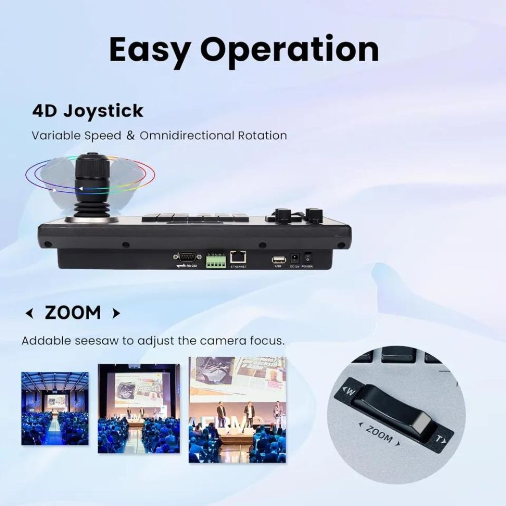 Tenveo KB200PRO PTZ Camera Controller with 4D Joystick, Multi Interfaced, PoE Support, Network / Alog Controls, 5" LCD Display, 7 Camera Shortcuts, 1080p Max Resolution Support for Conferences, Livestreams, Meetings