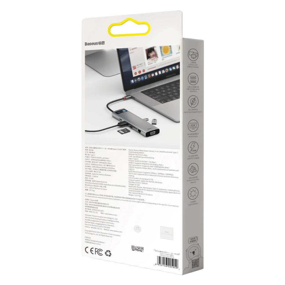 Baseus Metal Gleam 11 in 1 USB Type-C Dock Station Multifunctional Hub