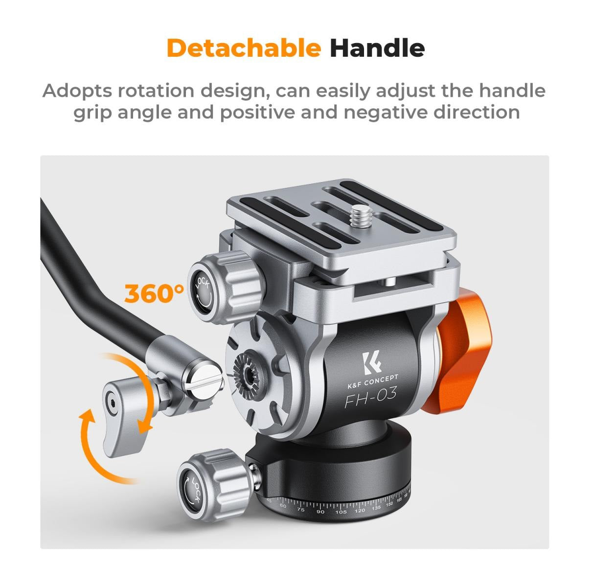 K&F Concept FH-03 Fluid Hydraulic Video Tripod Head with 360 Degree Panoramic Shooting, Arca Swiss QR Plate, 5Kg Max Load Capacity and 1/4" 3/8" Bottom Interface for Photography Videography | KF31-087